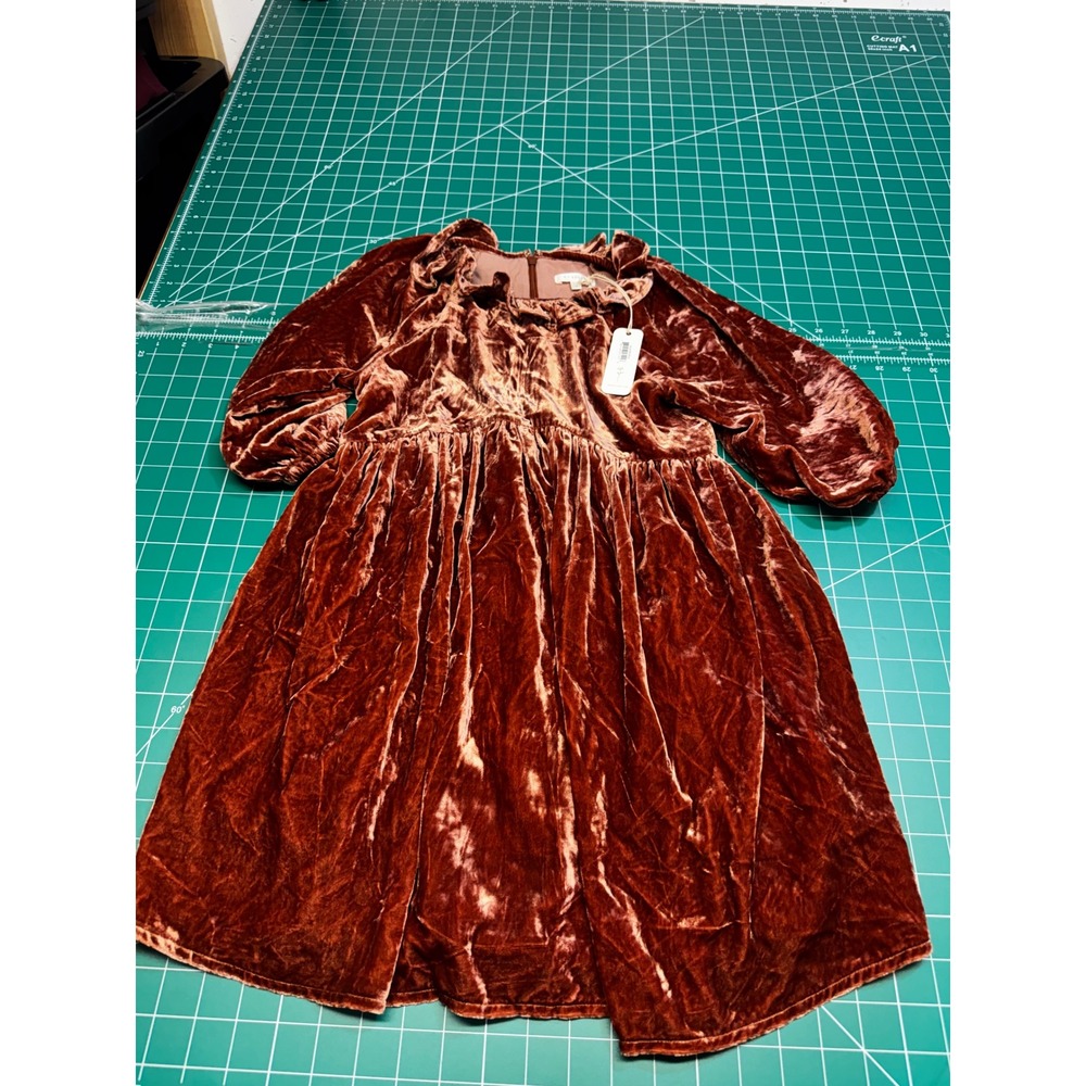 Noralee Girls Rust Velvet Ruffle Neck Long Sleeve Dress NL007RUPE-8 Size 8